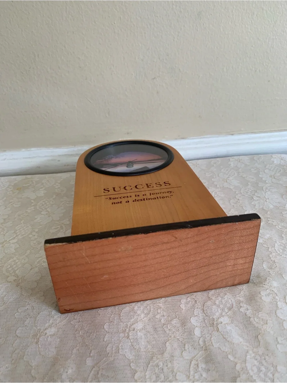 SUCCESS Wooden Desk Clock with Purple Scenic Face